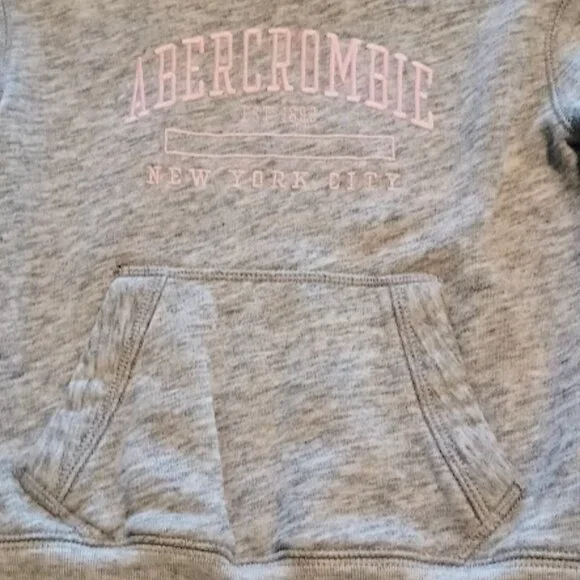 ABERCROMBIE NEW girls size 5/6 gray sweatshirt w/hoodie, light pink letters - Picture 2 of 8